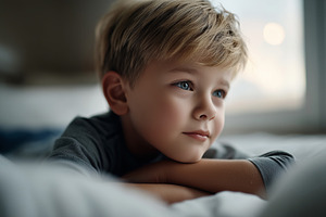 Thoughtful little boy with blue eyes, a Person Photo by MistyDay