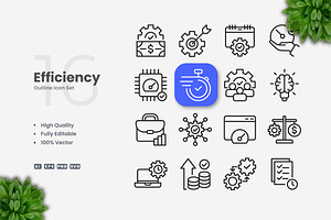 Efficiency Outline Icons, an Outline Icon by Upnowgraphic