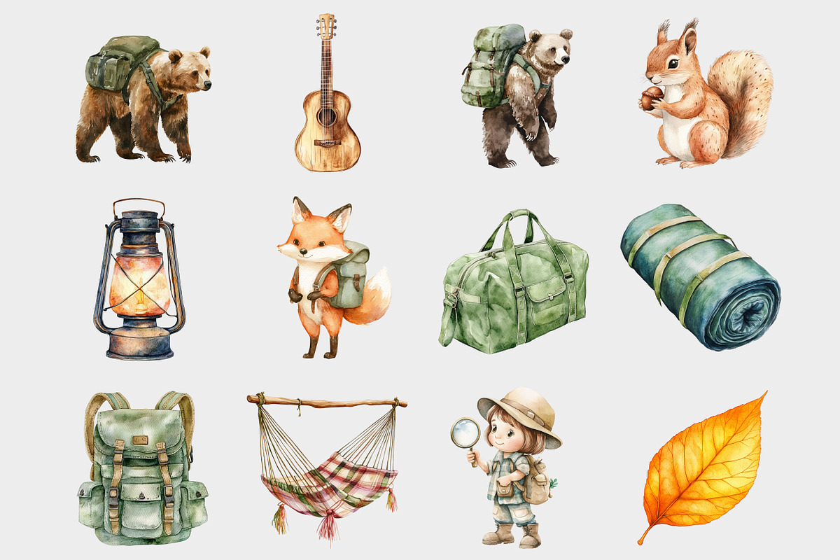 Watercolor Camping Animals Clipart, a Seasonal Illustration by Design Market (Photo 3 of 5)