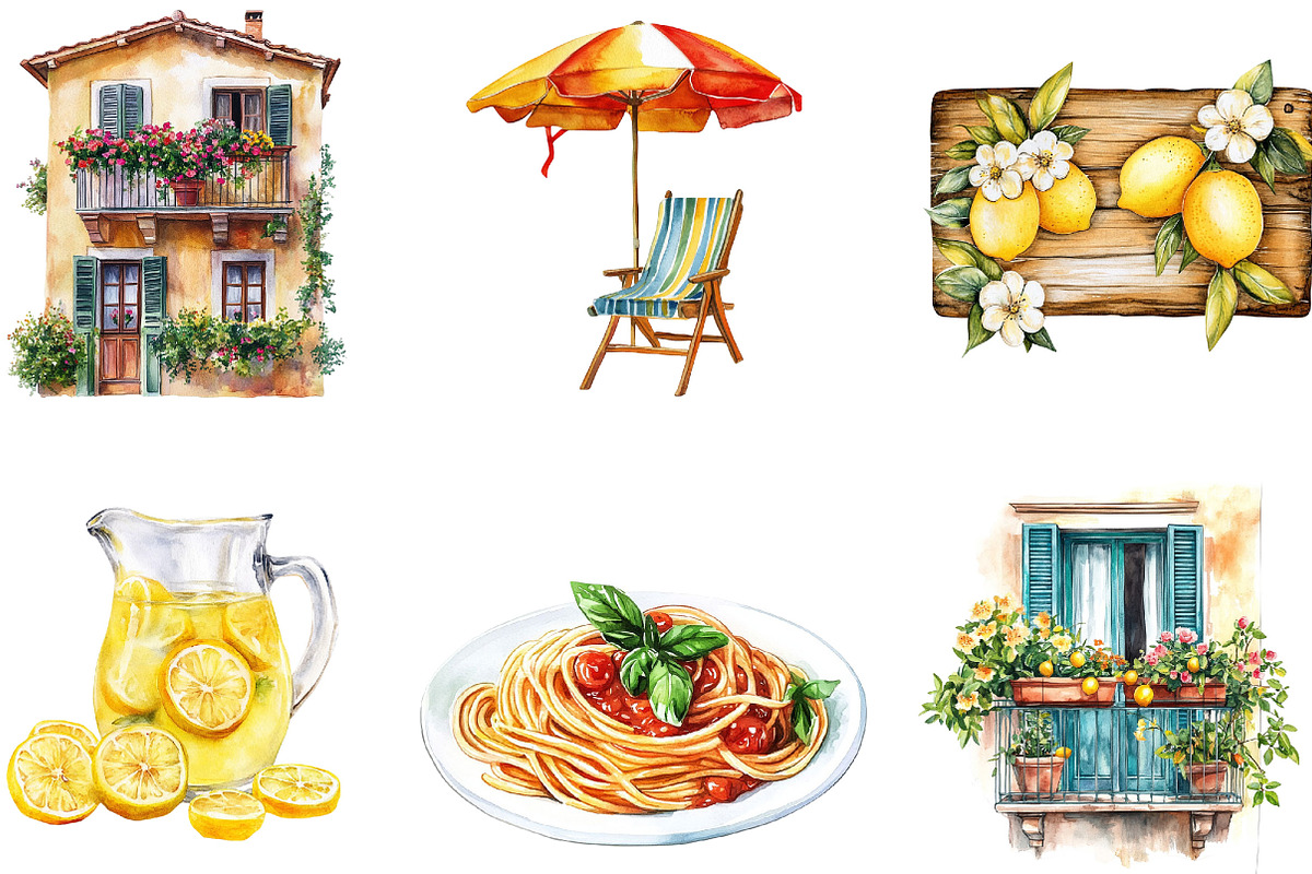 Watercolor Italian Summer Clipart, an Illustration by Designking (Photo 4 of 5)