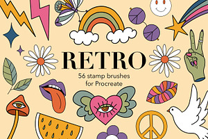 56 Groovy retro Procreate stamps