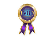 Golden VIP Badge with Purple Ribbons, a Decorative Illustration by PsychocheArt (Thumbnail 1 of 3)