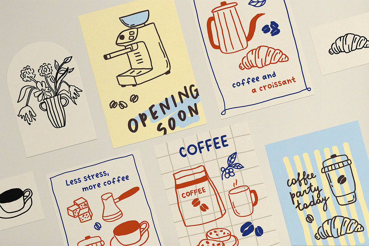 COFFEE BREAK whimsical line art set, a Food Illustration by Madiwaso (Photo 2 of 9)