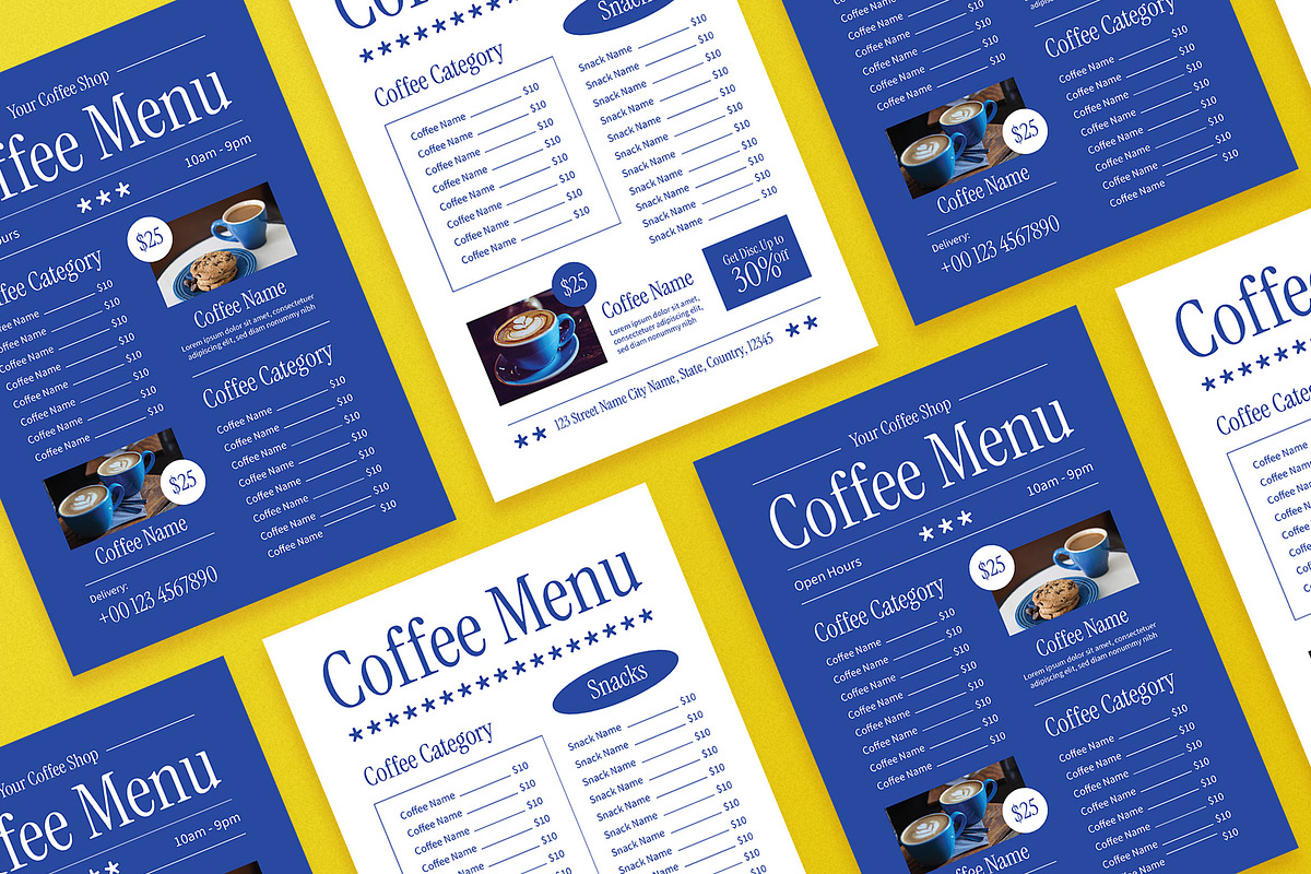 Blue Modern Coffee Shop Food Menu, a Flyer Template by Aiyari Graphic (Photo 2 of 3)