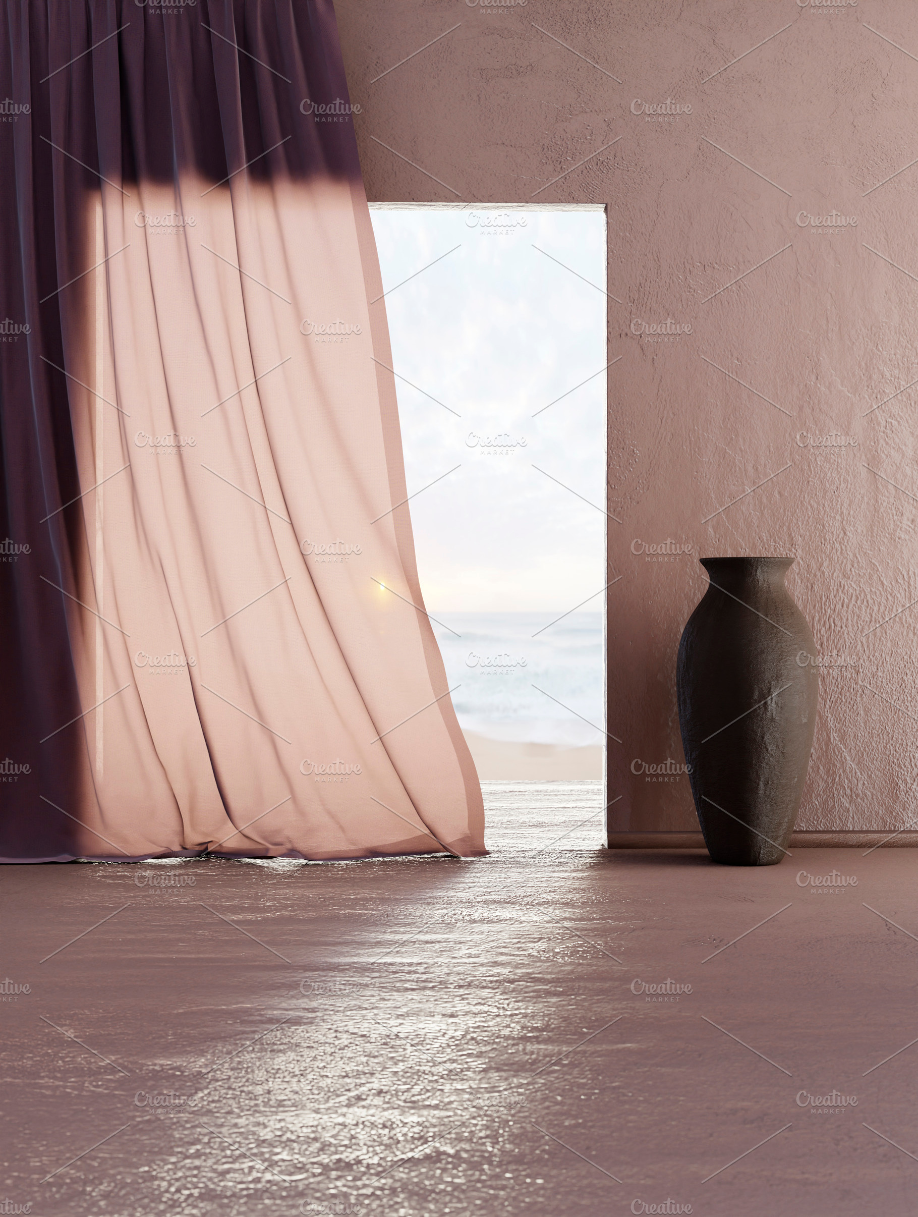 Empty room luxury summer beach house, an Architecture Photo by hitdelight