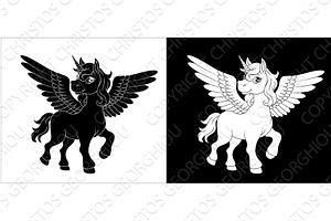 Unicorn Pegasus Wings Horn Horse, an Animal Illustration by Christos Georghiou