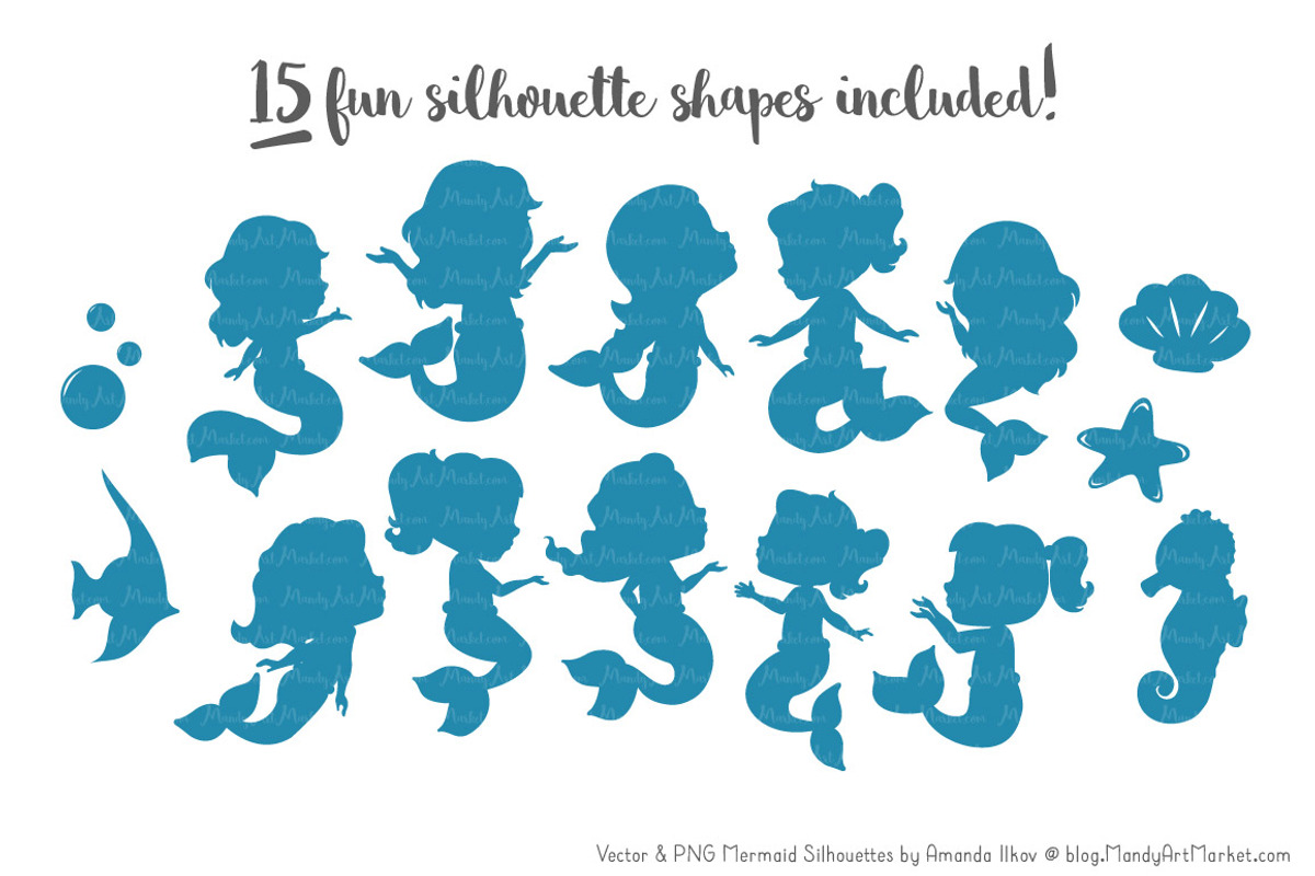 Shades of Blue Mermaid Clipart, an Illustration by Amanda Ilkov (Photo 2 of 3)