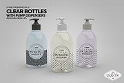 Clear Bottles Pump Dispensers Mockup, a Cups & Container Mockup by INCDesign (Thumbnail 6 of 8)
