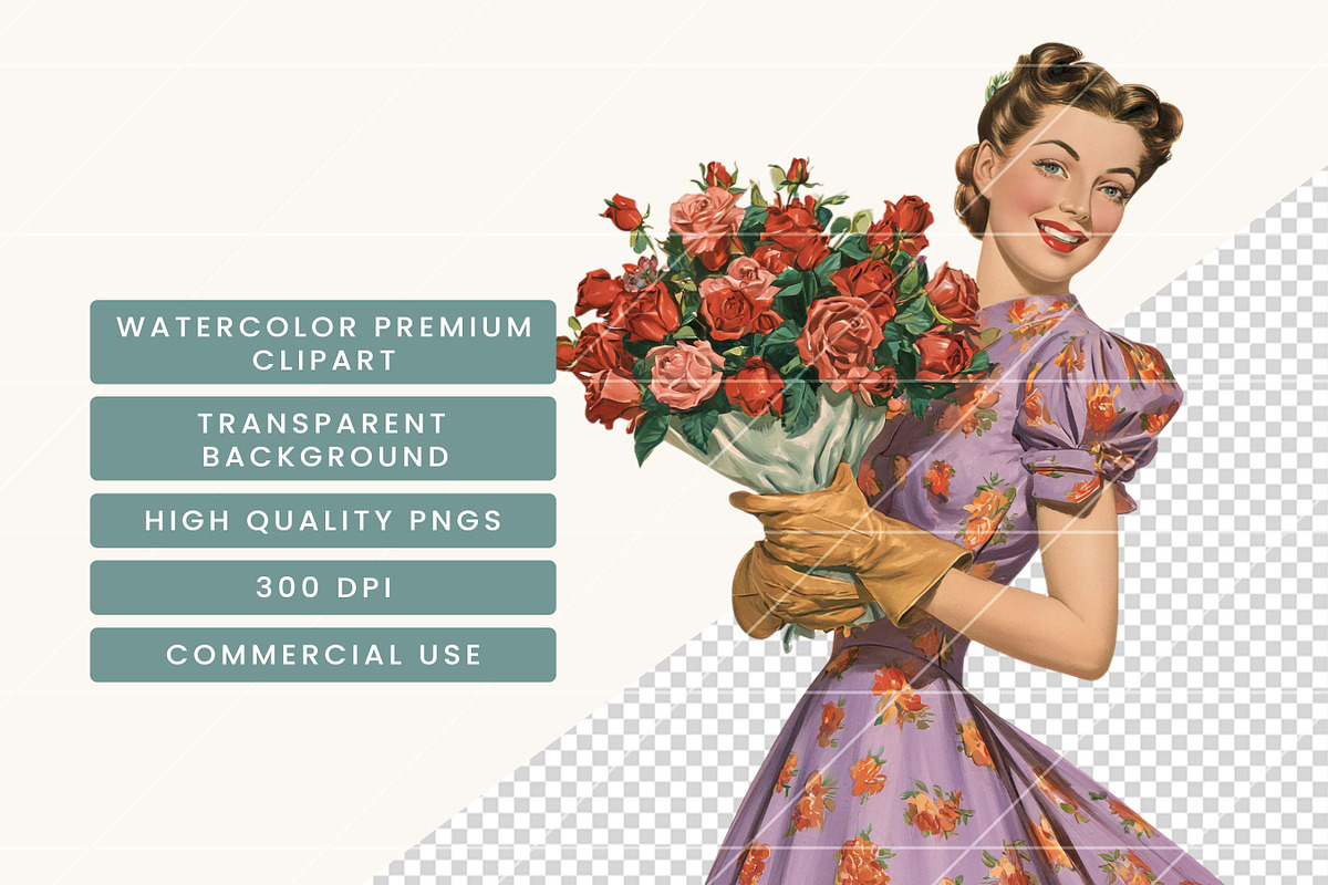 1940s Vintage Ladies Clipart, a Person Illustration by BusyDaydesign (Photo 7 of 9)