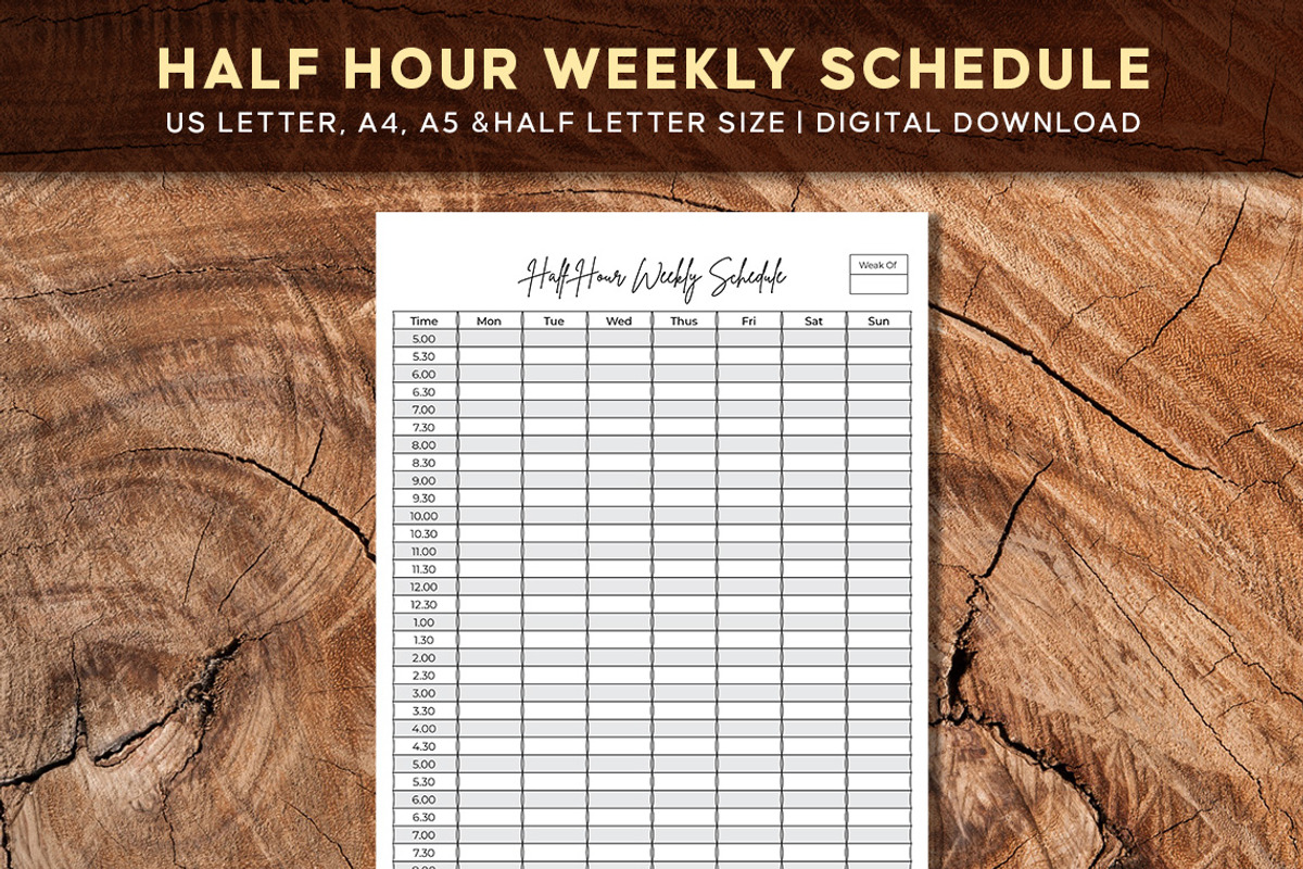 Editable Weekly Half Hour Planner, a Stationery Template by Graphicsnext (Photo 1 of 5)