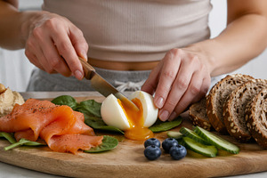 Breakfast grazing board with fresh i, a Photo by Dvoevnore photos
