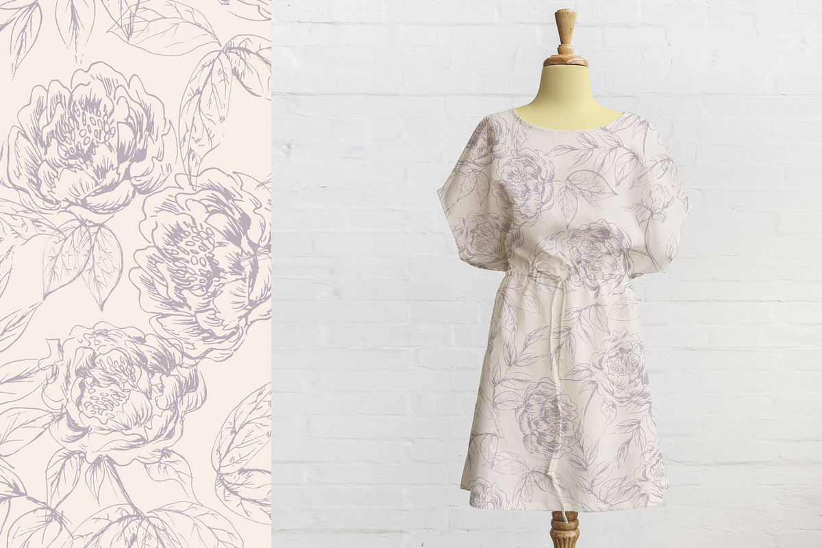 Sketched Peonies, a Pattern Graphic by MalyskaStudio (Photo 8 of 16)
