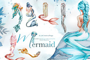 Hand-Painted Mermaid Clipart Set, a Person Illustration by ArtCreationsDesign (Thumbnail 2 of 24)