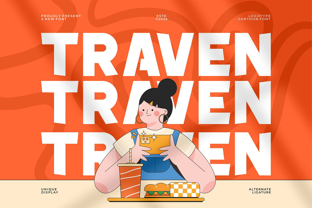Traven || Modern Playful Display Fon, a Sans Serif Font by Ermedia Studio (Photo 1 of 10)