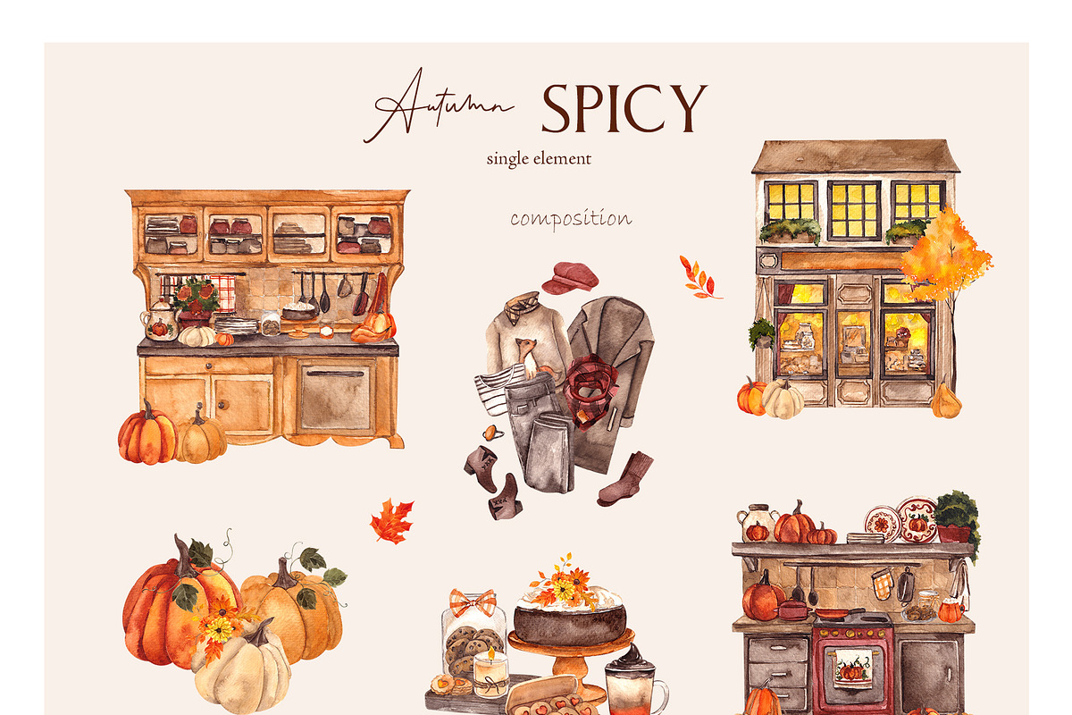Autumn Spicy.Hand draw watercolor, an Object Graphic by ma_i_vi (Photo 8 of 10)