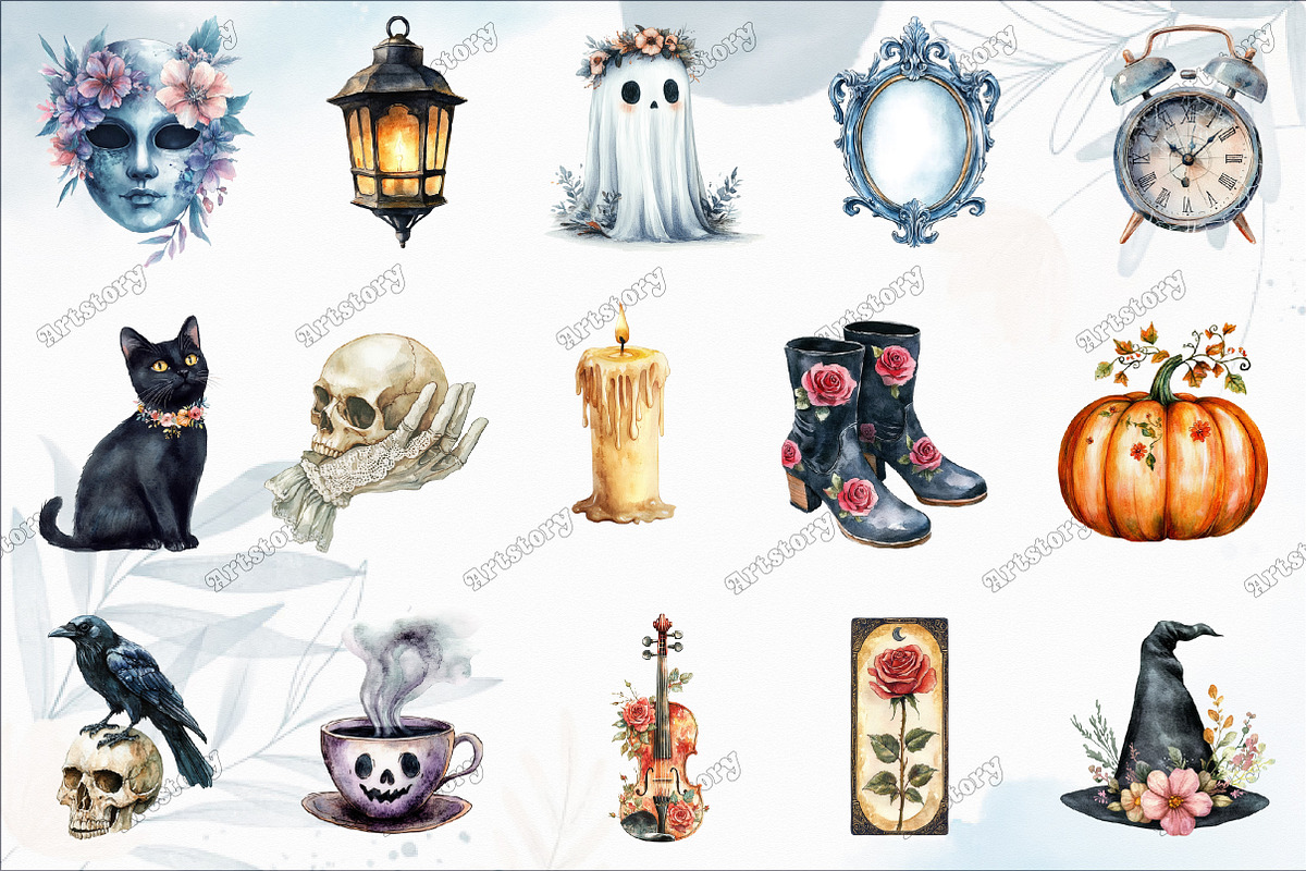 Watercolor Pretty Haunting Clipart, an Illustration by designcity5 (Photo 3 of 5)