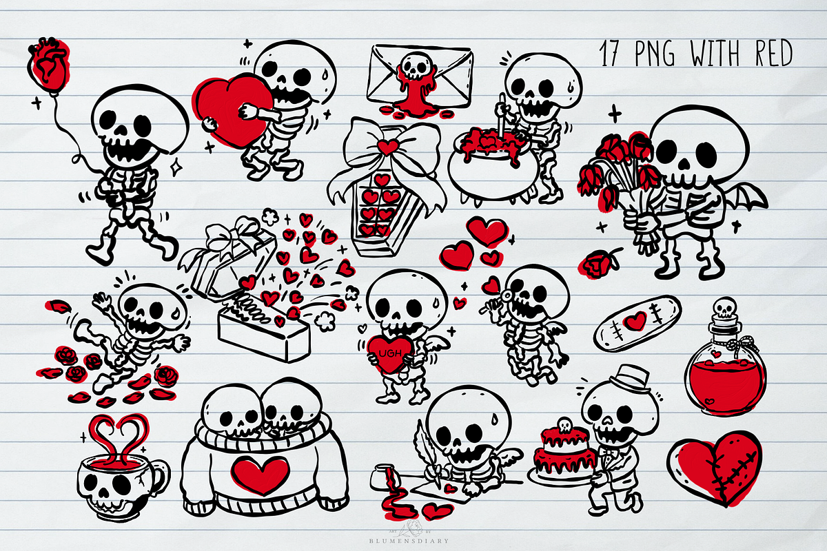 Gothic Valentines Skeleton Line art, a Decorative Illustration by Blumensdiary (Photo 3 of 7)