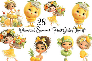 Whimsical Summer Fruit Girls Clipart, a Food Illustration by SVGArt