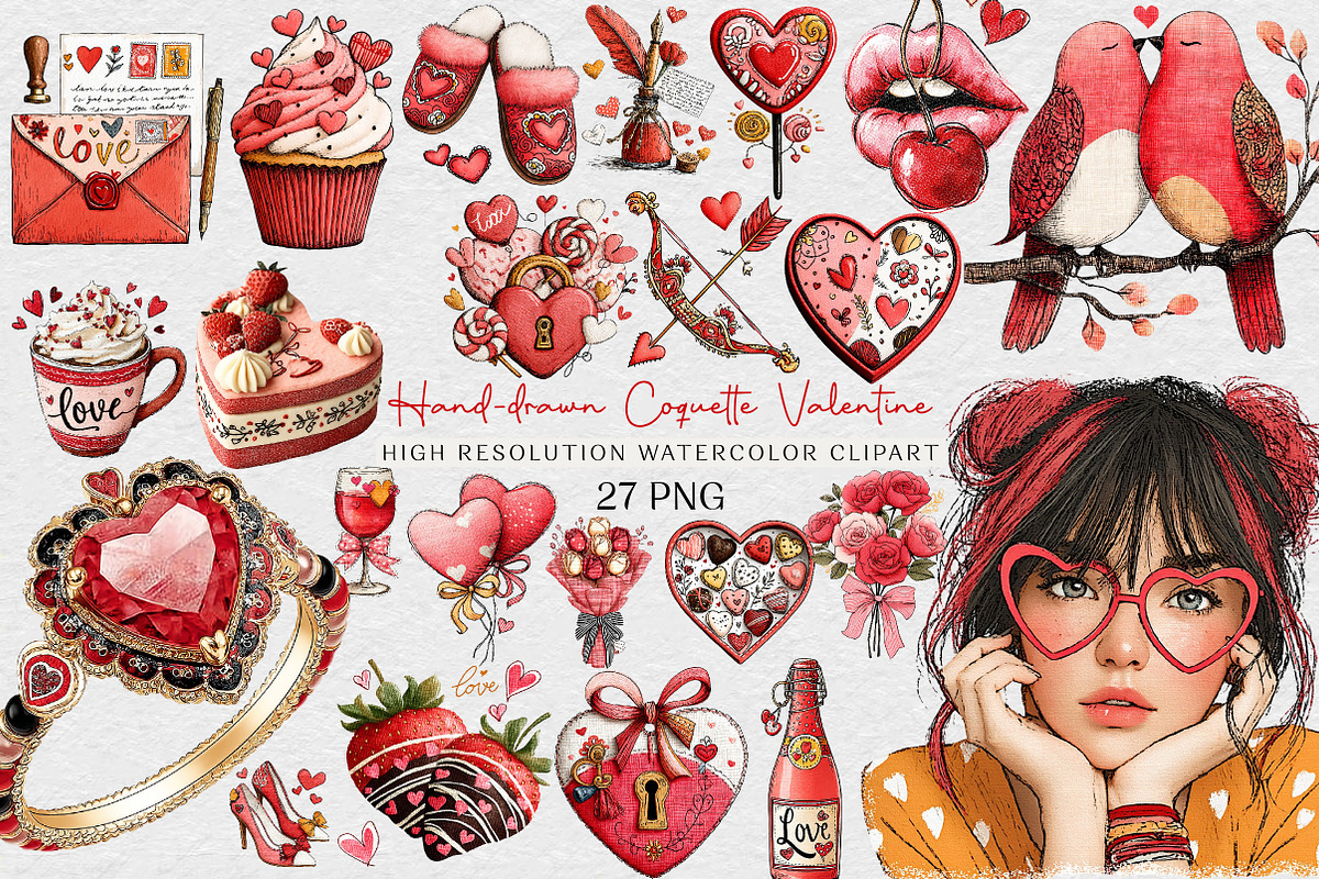 Hand-drawn Coquette Valentine's Day, an Illustration by DreamCafeArt (Photo 1 of 6)