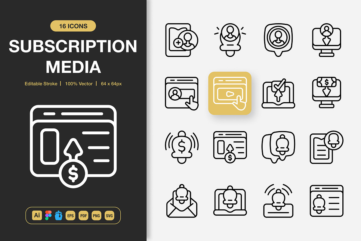 Subscription Media Icons, an Icon by Spacepixel Creative