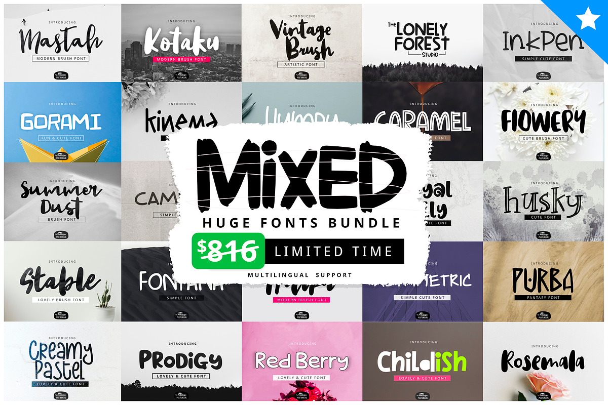 MIXED Huge Font Bundles 68 Fonts, a Handwritten Font by YandiDesigns (Photo 1 of 7)
