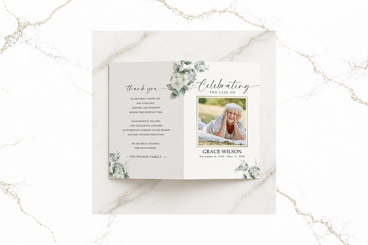 Funeral Bifold Program Canva FR007, a Brochure Template by TyphoonStudio (Photo 5 of 9)
