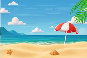Sea panorama. Tropical beach, an Illustration by ModVector