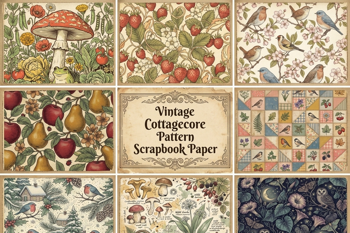 Vintage Cottagecore Scrapbook Paper, a Decorative Illustration by Image for Sale (Photo 1 of 4)