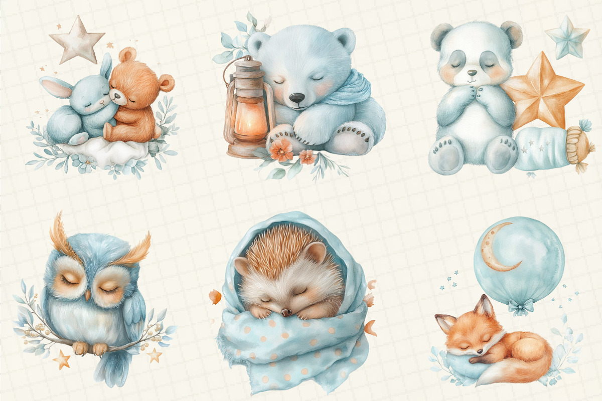 Watercolor Sleepy Animals Clipart, an Illustration by DreamCafeArt (Photo 4 of 6)
