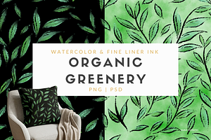 Organic Greenery Watercolor, a Pattern Graphic by AMMi