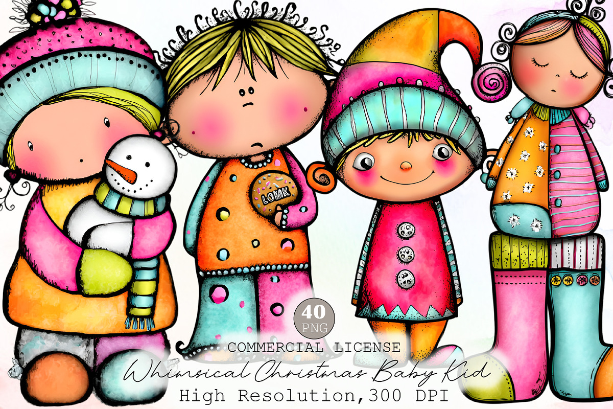 Whimsical Christmas Baby Kid Clipart, an Illustration by Sublimation Artist (Photo 1 of 6)