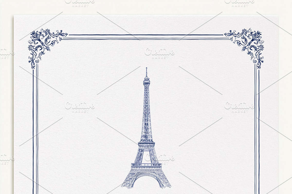 Eiffel Tower illustration centered on white textured paper, fram, an Illustration by Studio ANNA (Photo 2 of 2)