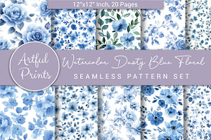 Watercolor Dusty Blue Floral Pattern