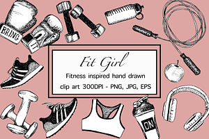 Fit Girl hand drawn clip art