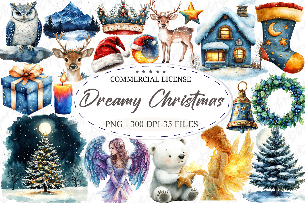 Dreamy Night Christmas Clipart, an Illustration by designcity5 (Photo 1 of 5)