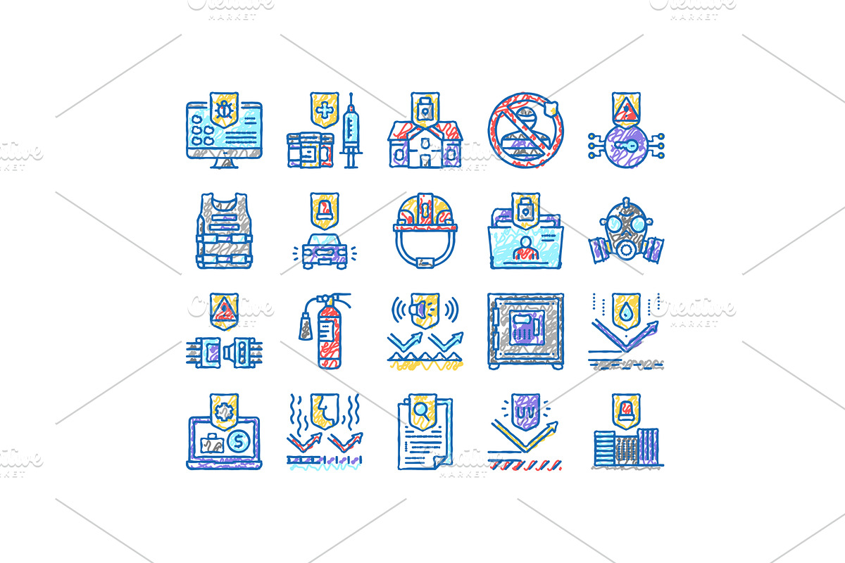 Protect Technology set Icons hand, an Object Illustration by pikepicture