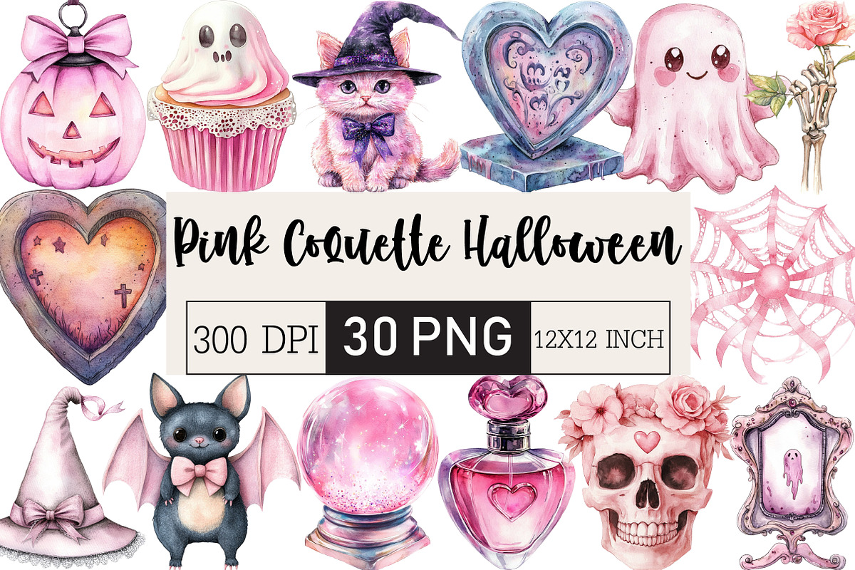 Pink Coquette Halloween Clipart, an Illustration by Black Bird Studio (Photo 1 of 6)