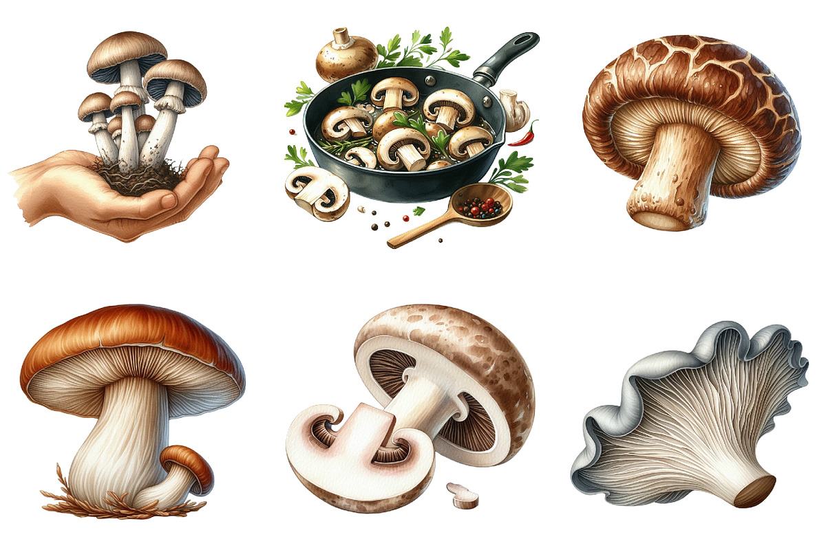 Watercolor Edible Mushroom Clipart, an Illustration by DreamArtGraphic (Photo 3 of 5)