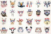 Watercolor Animal 4th of July Clipar, an Illustration by DreamCafeArt (Thumbnail 2 of 7)
