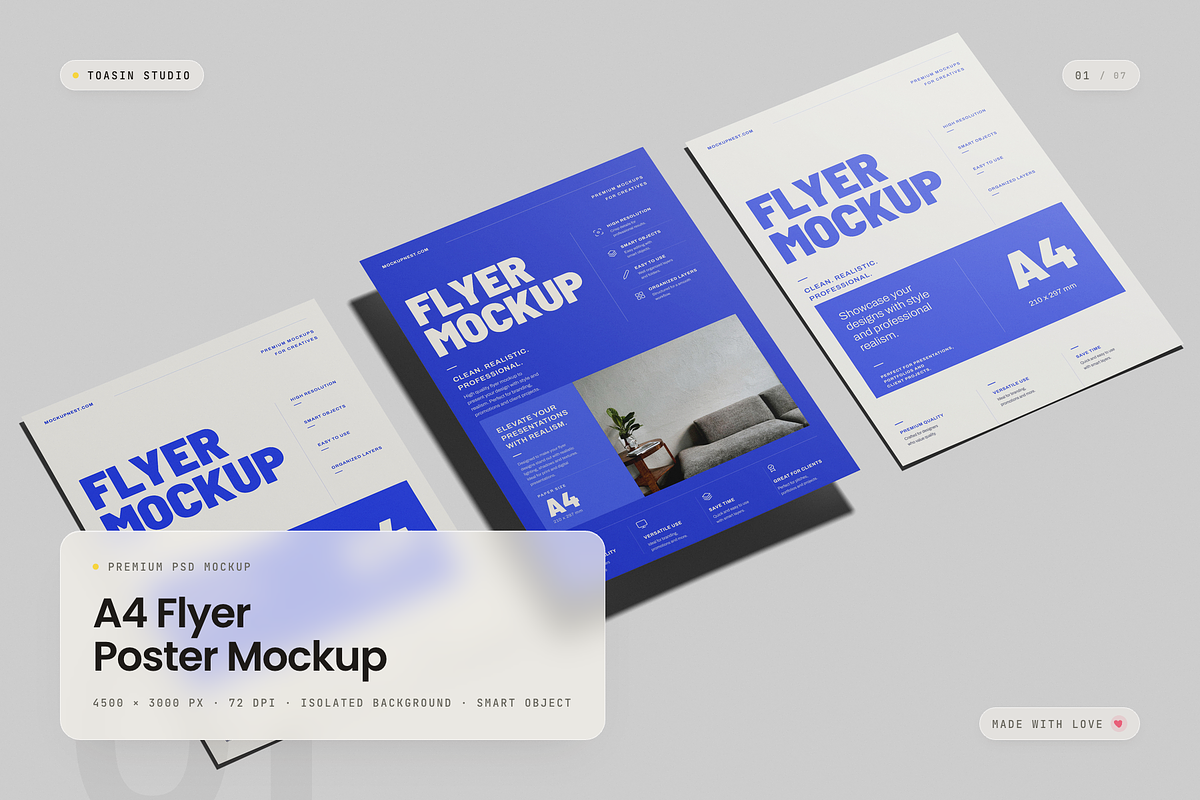 A4 Flyer Poster Mockup, an Advertising Mockup by Toasin Studio (Photo 1 of 7)