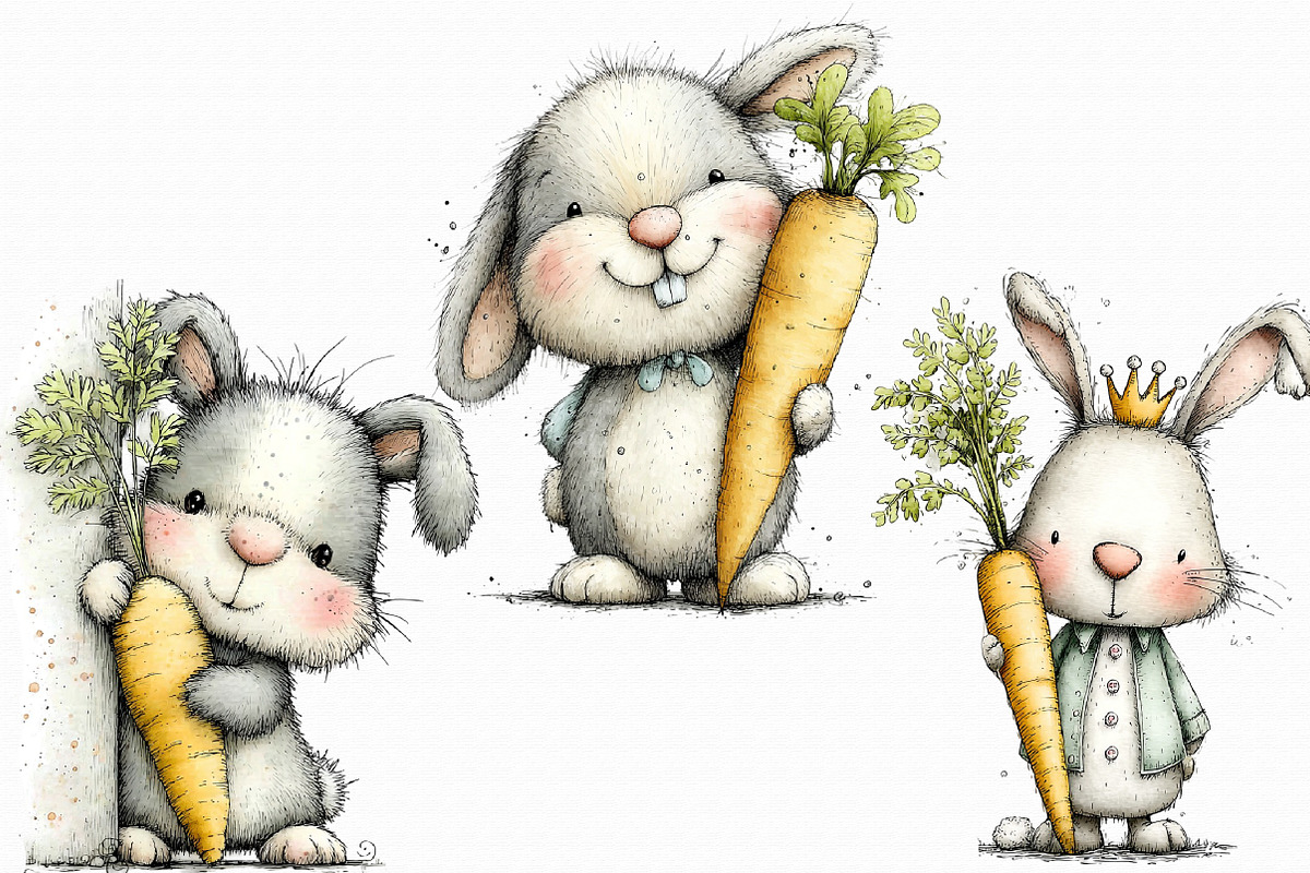 Easter Bunny with Carrot Clipart, an Illustration by Libby Wishes (Photo 2 of 7)