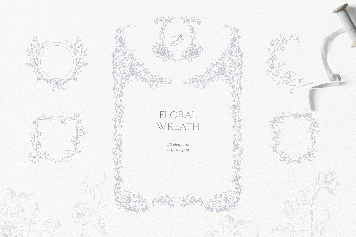 Floral wreath, flower monogram frame, an Illustration by Summer Nightingale Art (Photo 1 of 8)