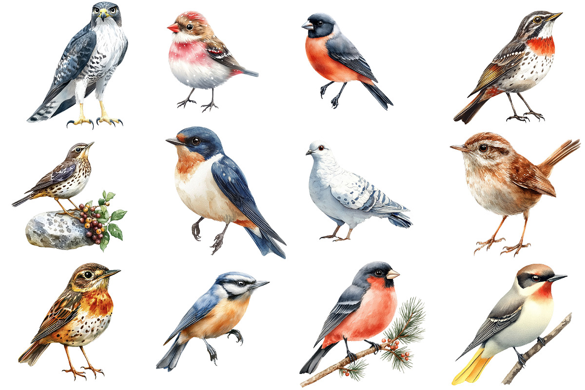 Scandinavian Birds Clipart, an Illustration by Watercolor design (Photo 2 of 5)