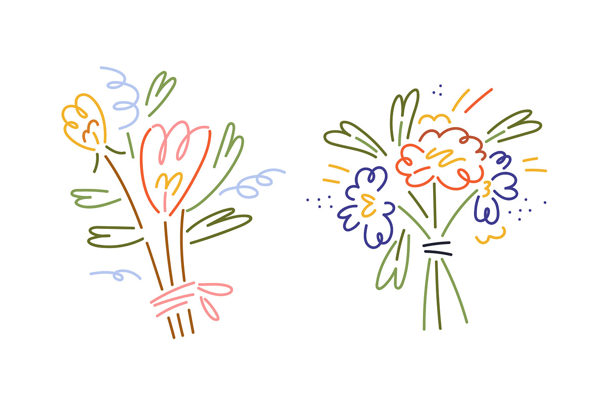 Modern abstract line art flowers set, a Decorative Illustration by Good ...