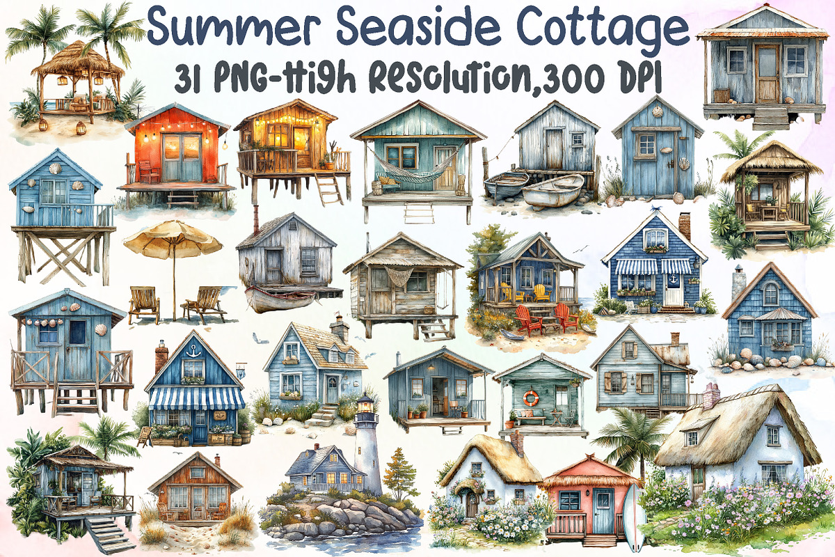 Summer Seaside Cottage Clipart, an Illustration by Sublimation Artist (Photo 1 of 6)