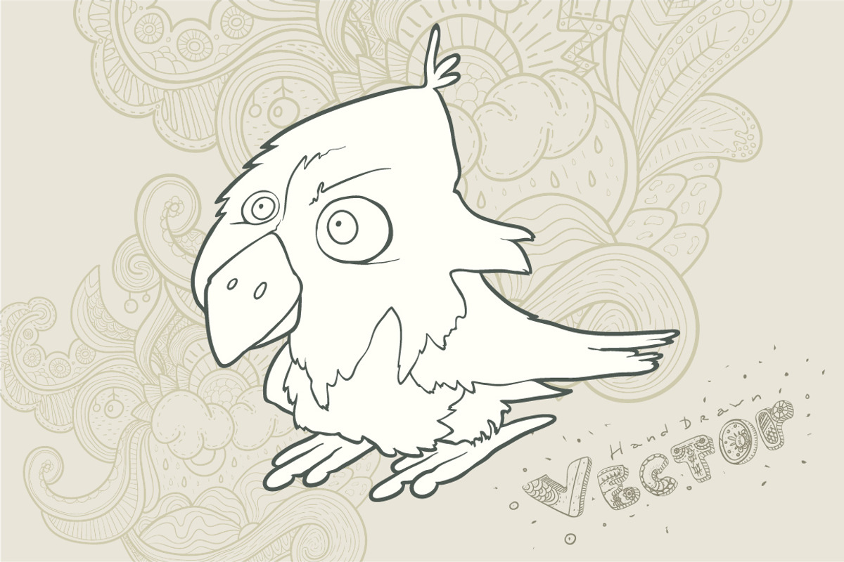 Hand drawn vector retro cartoon bird, a Decorative Illustration by Andrew Bzh.