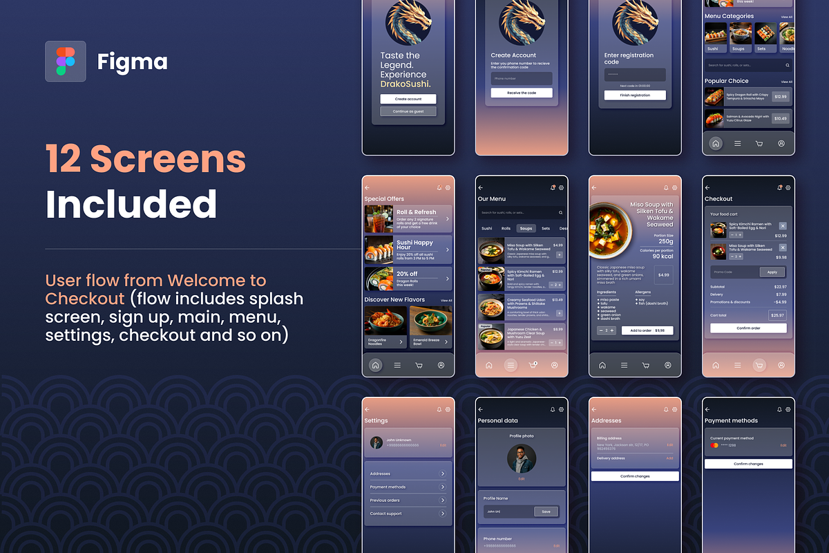 Japanese Food Delivery App UI Kit, an App Template by SpaceNymph (Photo 2 of 5)