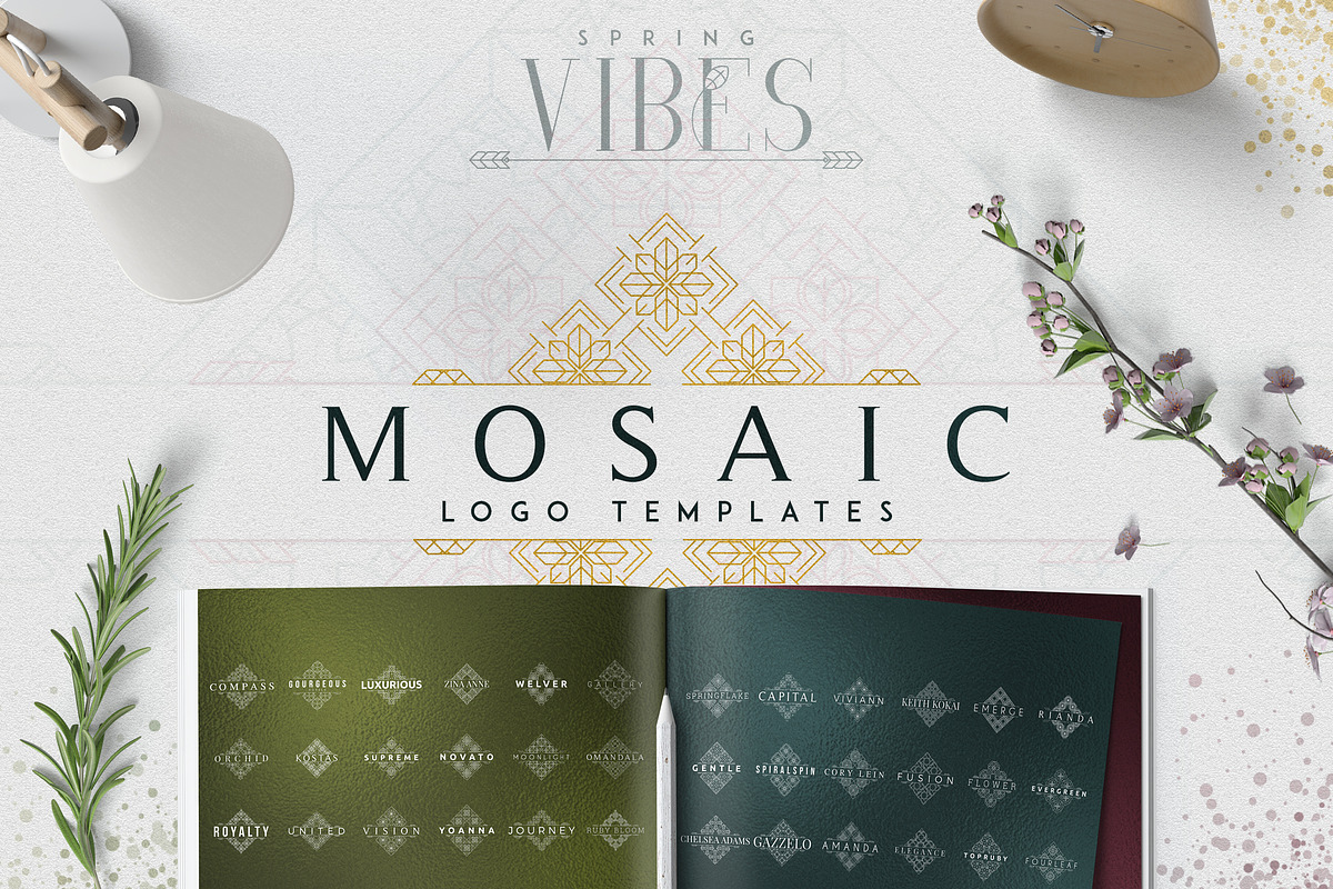 [Spring Vibes] 40 Mosaic Logos -50%, a Branding & Logo Template by VP Fonts (Photo 1 of 27)