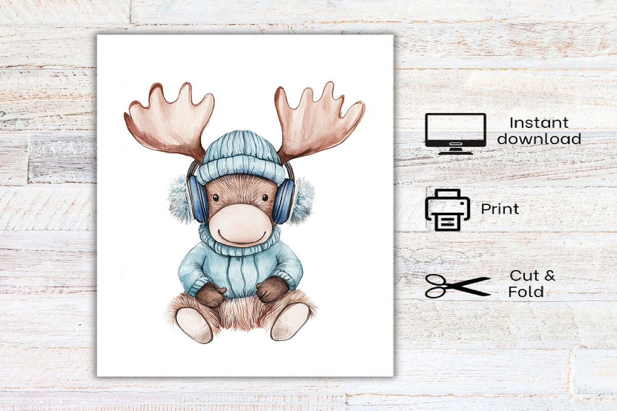 Kawaii Christmas Moose Clipart, an Illustration by Canvas Craft (Photo 7 of 7)