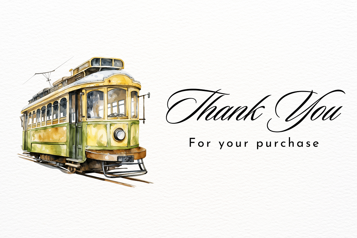 Vintage City Tram Watercolor Clipart, an Object Illustration by New-School-Wave (Photo 5 of 5)